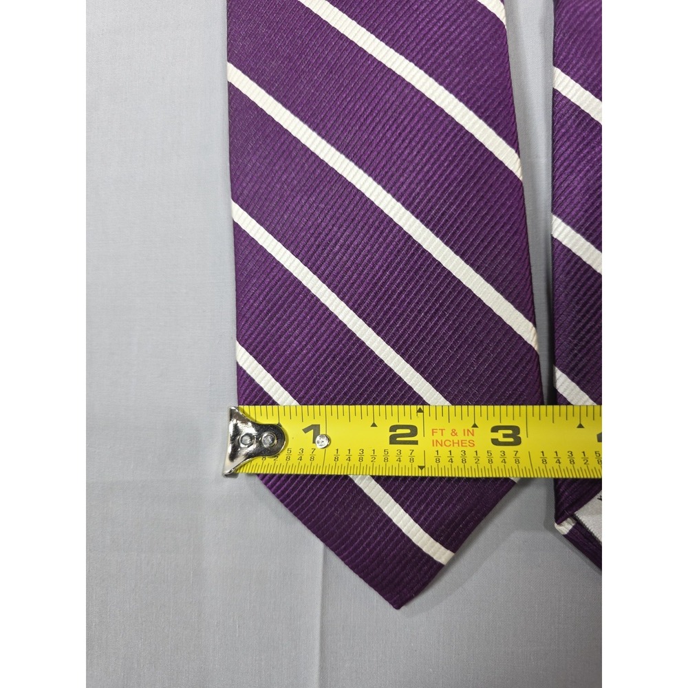Peter Millar Purple White Diagonal Stripe Silk Tie Hand Folded Luxury Neck - Picture 6 of 7
